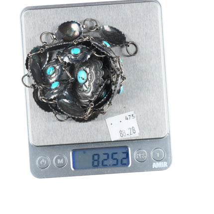 32" 40's-50's Fred Harvey sterling silver/turquoise link concho belt/hatband