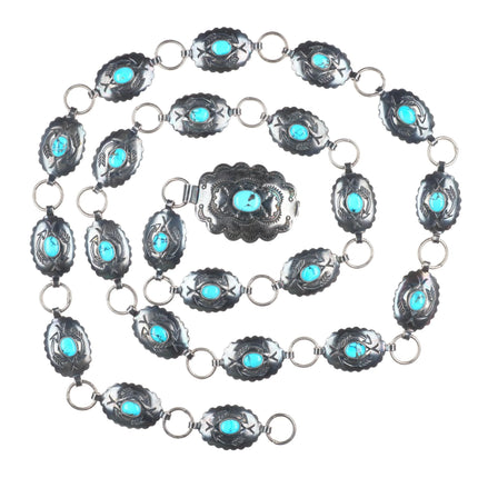32" 40's-50's Fred Harvey sterling silver/turquoise link concho belt/hatband
