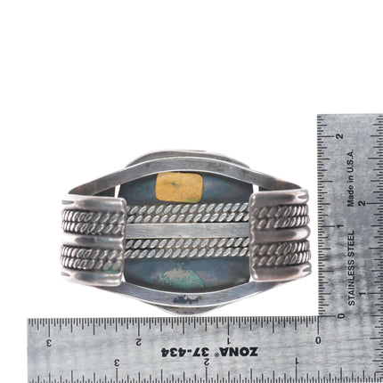 6.75" c1950's Navajo Blue Gem turquoise sterling silver cuff bracelet Battle Mtn