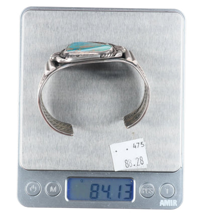 6.75" c1950's Navajo Blue Gem turquoise sterling silver cuff bracelet Battle Mtn