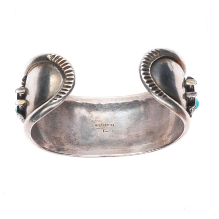 6.5" H Secatero Navajo sterling silver Kachina cuff bracelet w/turquoise/coral