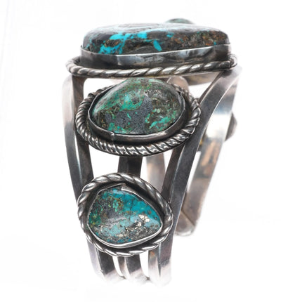 7.25" Vintage Navajo Blackjack turquoise sterling silver cuff bracelet