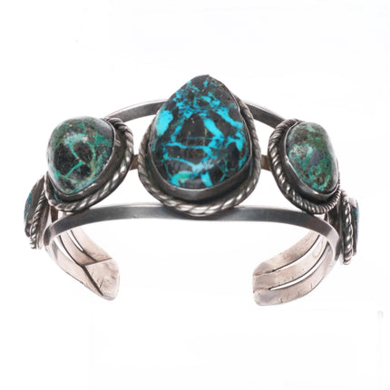 7.25" Vintage Navajo Blackjack turquoise sterling silver cuff bracelet