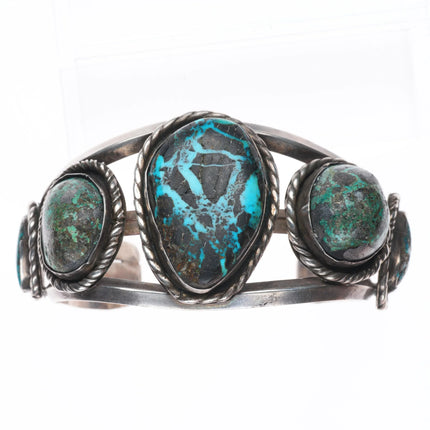 7.25" Vintage Navajo Blackjack turquoise sterling silver cuff bracelet