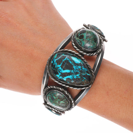 7.25" Vintage Navajo Blackjack turquoise sterling silver cuff bracelet