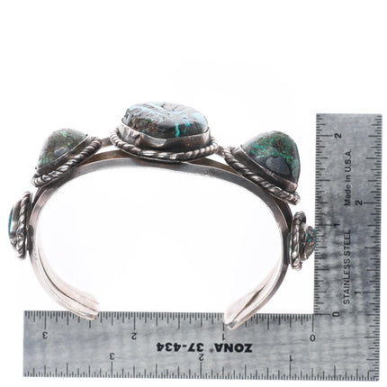 7.25" Vintage Navajo Blackjack turquoise sterling silver cuff bracelet