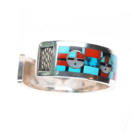 6.5" Gilbert & Mildred Calavaza Zuni inlay sunface sterling silver cuff bracelet
