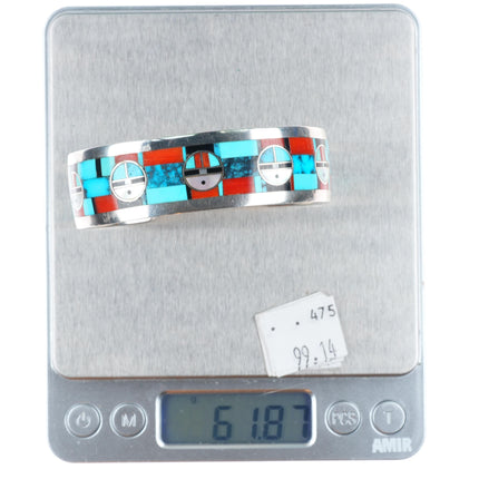 6.5" Gilbert & Mildred Calavaza Zuni inlay sunface sterling silver cuff bracelet