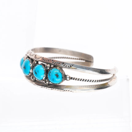 6.2" E Navajo sterling silver Kingman turquoise carinated row cuff bracelet