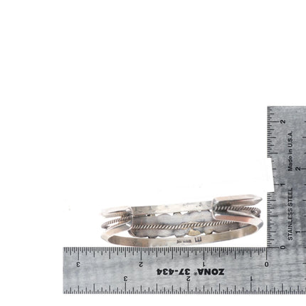 6.2" E Navajo sterling silver Kingman turquoise carinated row cuff bracelet