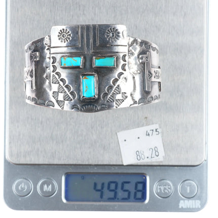 6.5" c1930 Navajo Fred Harvey Whirling Log Kachina Cuff Bracelet sterling silver