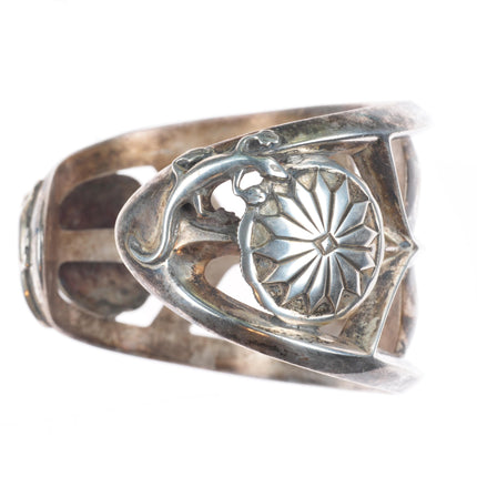 7.5" Huge Vintage Navajo sterling silver cast cuff bracelet w/ lizards