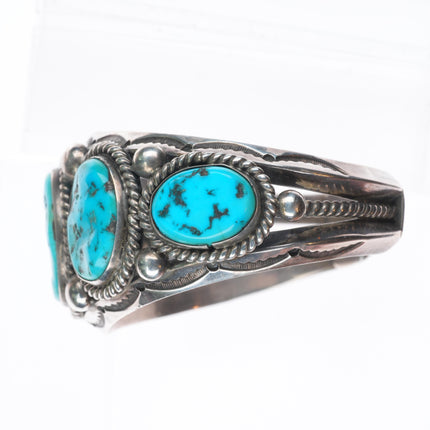 7.2" Big Harrison Jim Navajo sterling silver Kingman turquoise cuff bracelet