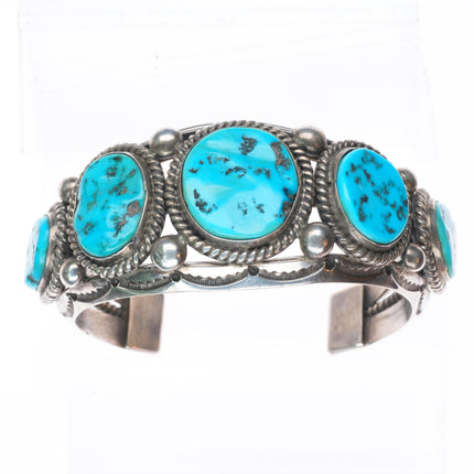 7.2" Big Harrison Jim Navajo sterling silver Kingman turquoise cuff bracelet