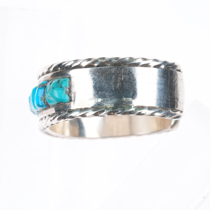 6.5" c1950's vintage Zuni cobblestone inlay turquoise cuff bracelet