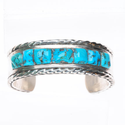 6.5" c1950's vintage Zuni cobblestone inlay turquoise cuff bracelet