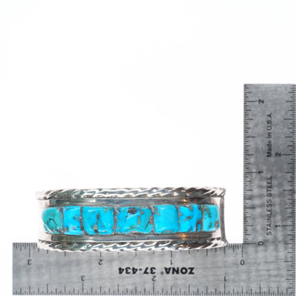 6.5" c1950's vintage Zuni cobblestone inlay turquoise cuff bracelet