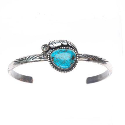 6.6" N Navajo vintage sterling silver spiderweb turquoise cuff bracelet