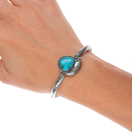 6.6" N Navajo vintage sterling silver spiderweb turquoise cuff bracelet
