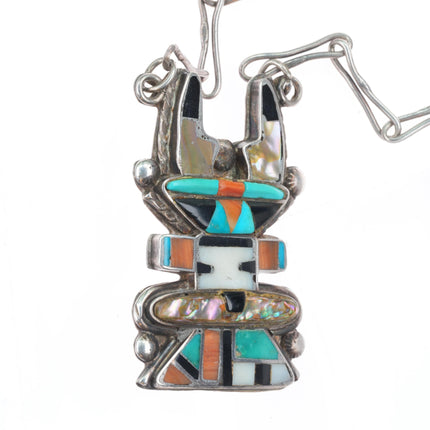 Vintage 40's-50's Zuni sterling silver multi-stone inlay antelope necklace