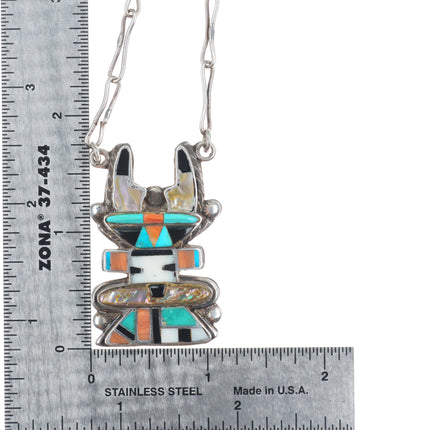 Vintage 40's-50's Zuni sterling silver multi-stone inlay antelope necklace