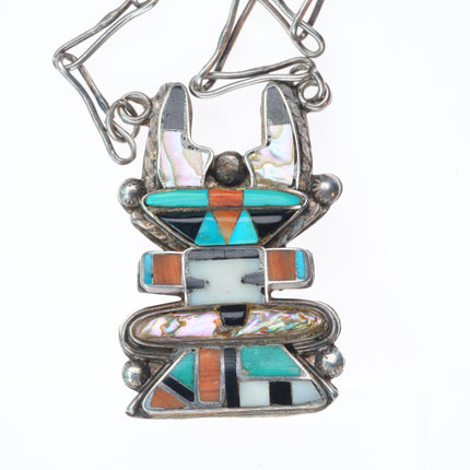 Vintage 40's-50's Zuni sterling silver multi-stone inlay antelope necklace