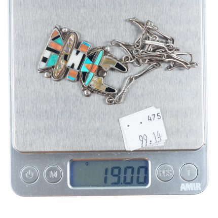 Vintage 40's-50's Zuni sterling silver multi-stone inlay antelope necklace