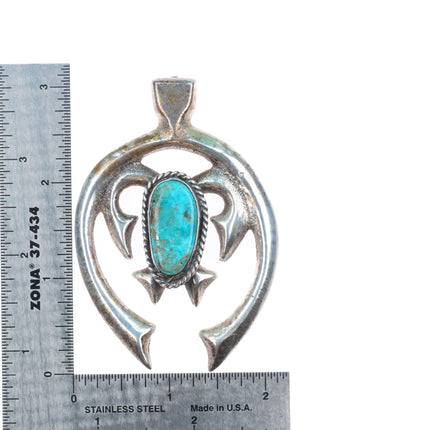 Vintage Navajo cast sterling silver naja pendant with turquoise