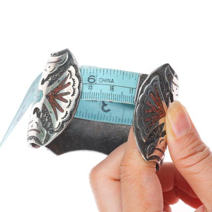 6.75" Vintage Navajo sterling silver Peyote Bird Chip inlay watch cuff bracelet