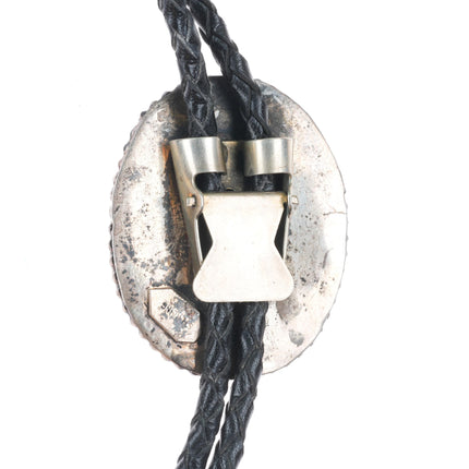 Vintage Native American sterling silver dog inlaid mother of pearl bolo tie