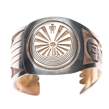 6.5" Vintage Hopi overlay Man in the Maze sterling silver cuff bracelet