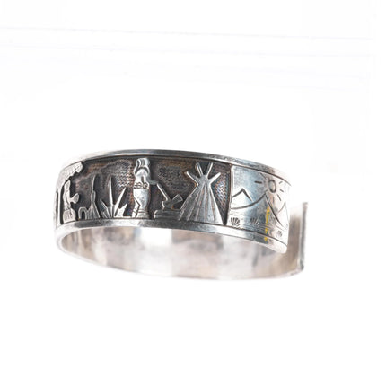 6.75" Vintage Navajo sterling silver storyteller overlay cuff bracelet
