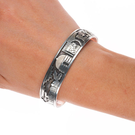 6.75" Vintage Navajo sterling silver storyteller overlay cuff bracelet