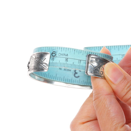 6.75" Vintage Navajo sterling silver storyteller overlay cuff bracelet