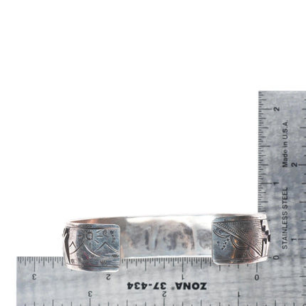 6.75" Vintage Navajo sterling silver storyteller overlay cuff bracelet
