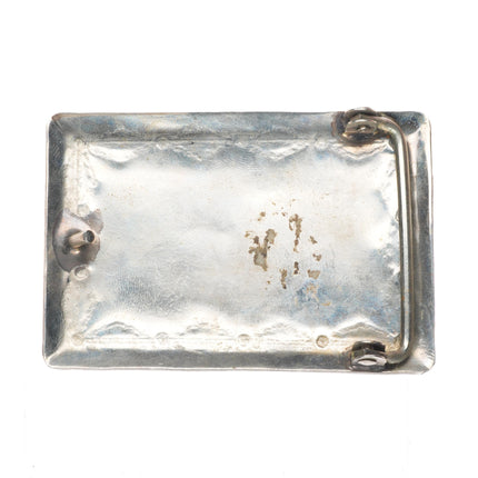 Vintage Navajo sterling silver turquoise/shell intarsia inlay belt buckle