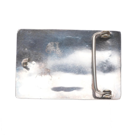 Vintage Navajo sterling silver turquoise belt buckle with turquoise/feathers