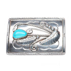 Vintage Navajo sterling silver turquoise belt buckle with turquoise/feathers