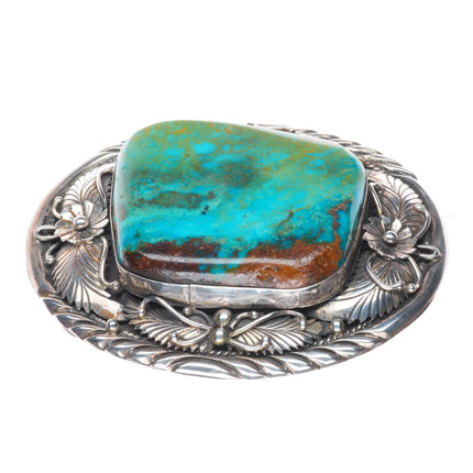 FNG Navajo sterling silver vintage belt buckle w/large gorgeous turquoise