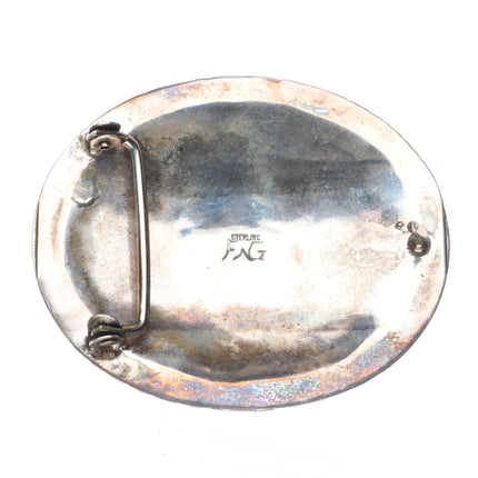 FNG Navajo sterling silver vintage belt buckle w/large gorgeous turquoise