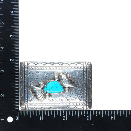 Vintage MB Navajo sterling silver belt buckle with turquoise