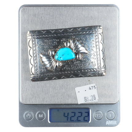 Vintage MB Navajo sterling silver belt buckle with turquoise