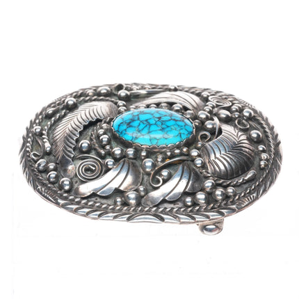 Vintage Navajo sterling silver spiderweb turquoise belt buckle c1980's.