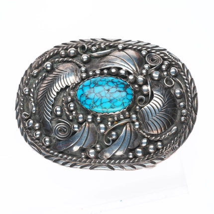 Vintage Navajo sterling silver spiderweb turquoise belt buckle c1980's.
