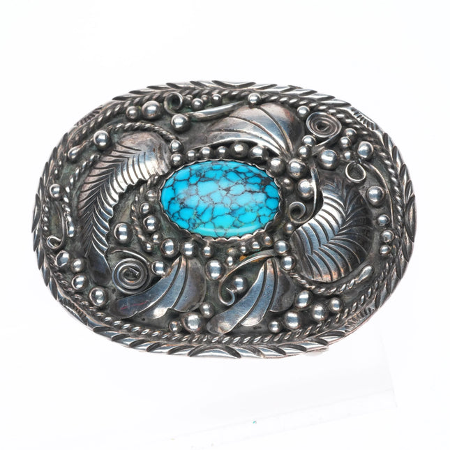 Vintage Navajo sterling silver spiderweb turquoise belt buckle c1980's.