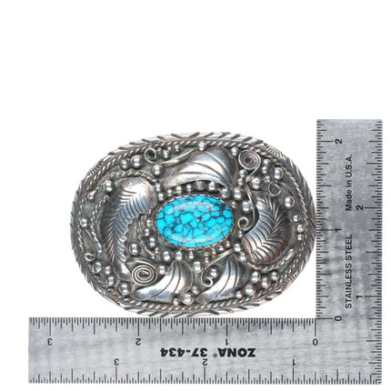 Vintage Navajo sterling silver spiderweb turquoise belt buckle c1980's.