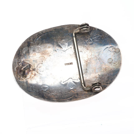 Vintage Navajo sterling silver turquoise belt buckle w/nice stampings