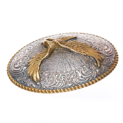 Big Vintage 1980's Crumrine Jeweler's Bronze Eagle silver-plated belt buckle