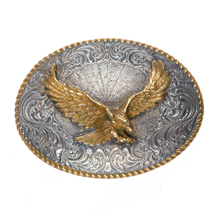 Big Vintage 1980's Crumrine Jeweler's Bronze Eagle silver-plated belt buckle