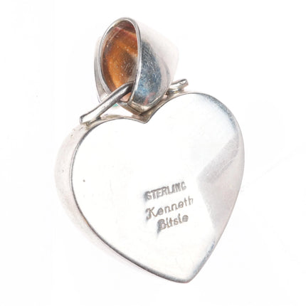 Kenneth Bitsie Navajo sterling silver, turquoise, spiny oyster heart pendant